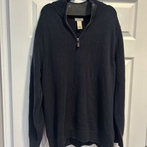 L.L. Bean 1/4 Quarter Zip Sweater 100% Cotton Knit Dark Blue Men Size Large Tall